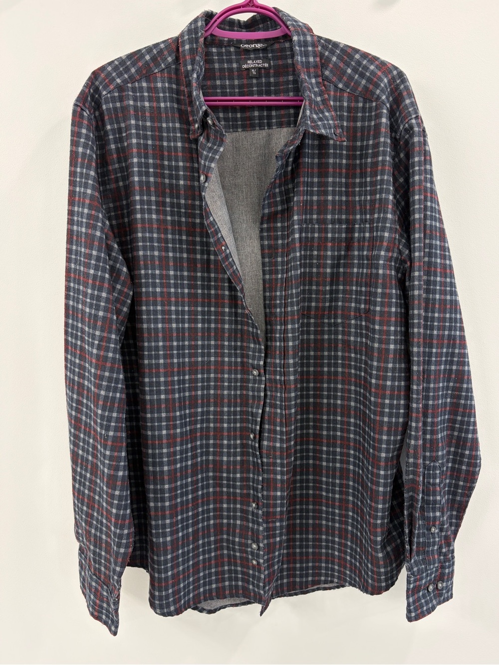 George Men's Plaid Button-Up Shirt - Relaxed XL